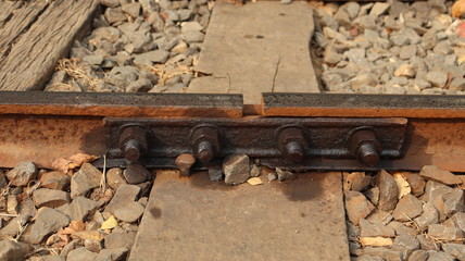 Pune, Maharastra/India- January 17 2020: Metallic joint between the railway sleeper.