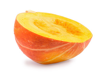 pumpkin halves isolate on white, dynamic composition