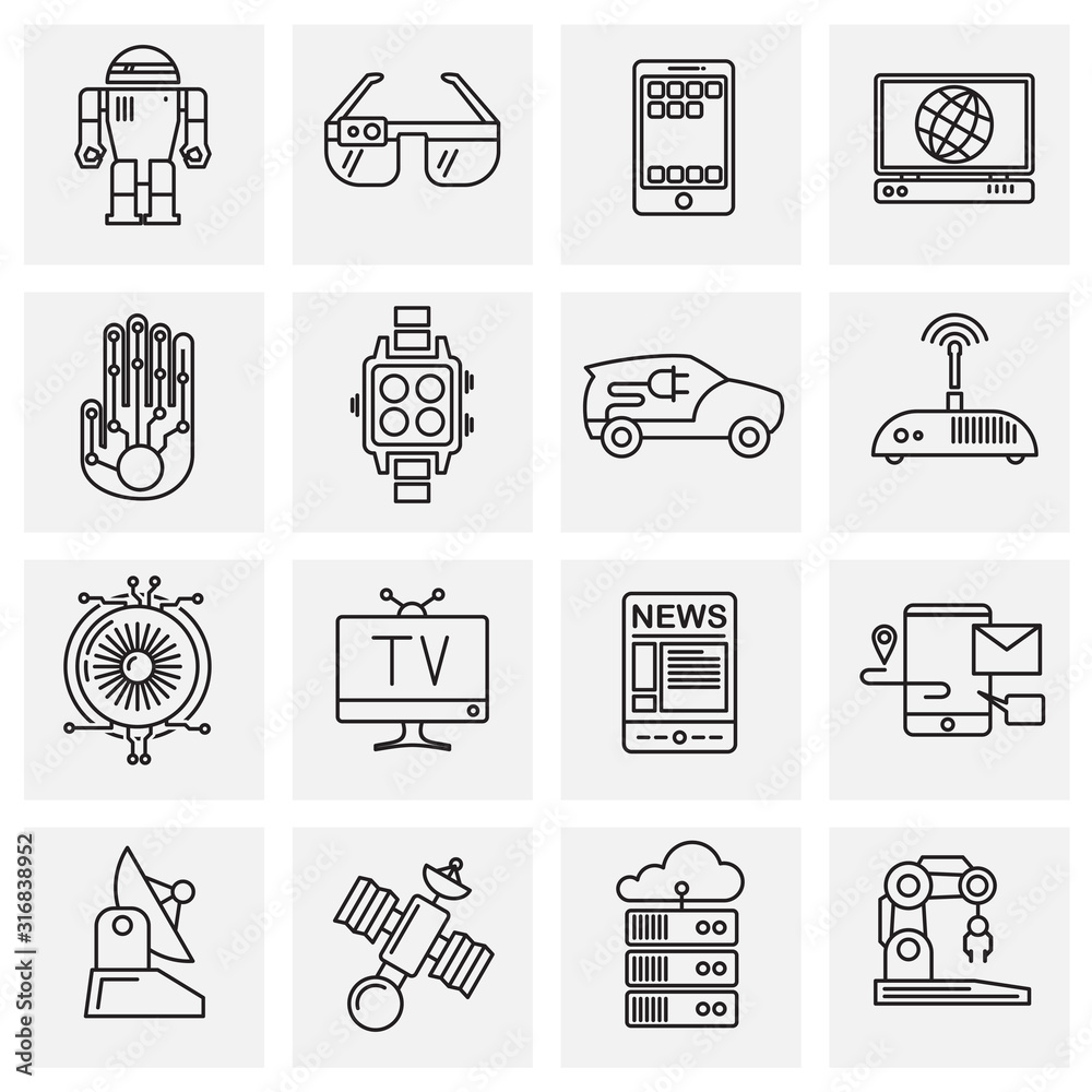Poster technology related outline icon on background for graphic and web design. simple illustration. inter