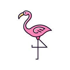Flamingo pink RGB color icon. Exotic wild bird. Tropical creature. Wildlife. South american habitat. Isolated vector illustration
