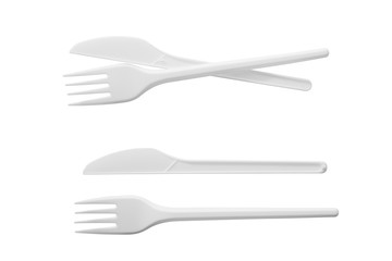 Plastic knife and fork isolated on white background