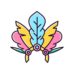 Obraz premium Brazilian carnival headwear yellow RGB color icon. Crown with plumage and gems. Ethnic costume. Traditional festival. National holiday. Masquerade parade. Isolated vector illustration