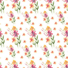 Seamless pattern of watercolor flowers on a white background. Use for wedding invitations, birthdays, menus and decorations