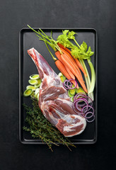 Lamb leg roast slow cooker recipe ingredients, top down view