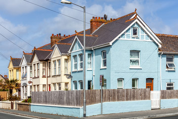 Row of traditional colourful seaside cottages