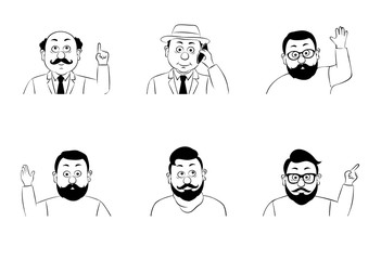 Set of men face icons.Vector illustration.Linear silhouette on a white background.