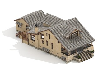 Family House 3d model Rendered on White Background