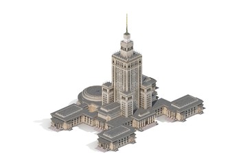 Monumental Building in Warsaw 3d model rendered on white background