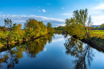 Fototapeta na wymiar Devil river in autumn, taken from a bridge near Mont Tremblant, Quebec