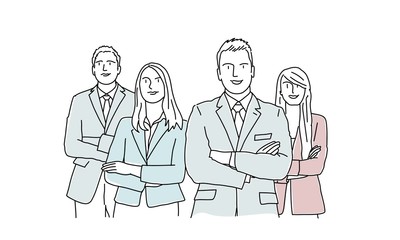 Business team. Hand drawn vector illustration of business people. Business team.