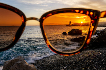 Sunset on the Cote d'Azur through sunglasses