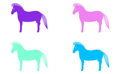 Set of horses in different colors. Vector illustration.