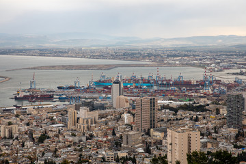 Haifa Port. The downtown area and the port of Haifa, Israel.
