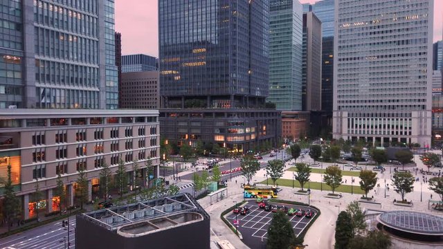 Aerial video of Marunouchi side of Tokyo railway station in the Chiyoda City, Tokyo, Japan.