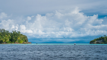 Naklejka premium Strait between Kri and Monsuar Island. Raja Ampat, Indonesia, West Papua