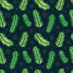 Vector floral pattern with green palm leaves