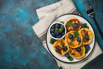 Cottage cheese pancakes top view.