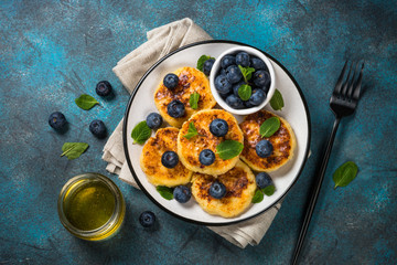 Cottage cheese pancakes top view.