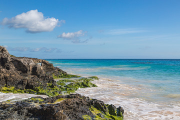 Rock formations on the coast, at Elbow Beach on the island of Bermuda