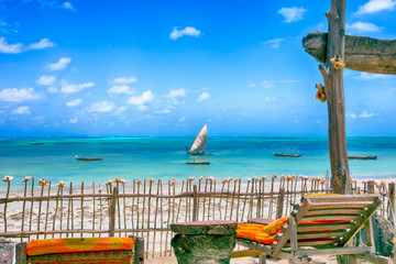 Jambiani beach on the island of Zanzibar in Tanzania. - obrazy, fototapety, plakaty