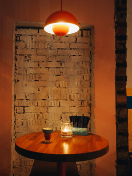 Interior Of Mexican Cantina Bar With Dim Lights And Candles