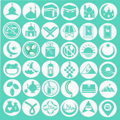 Fototapeta premium Popular Green Islamic Line Art Icons Set. Ramadan Kareem Line Vector Icons. Islamic line icons. Included the icons as Muslim, pray, mosque, religion and more. Set of Islamic Icon, Eid Mubarak for web