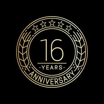16 years anniversary logo template. 16th line art vector and illustration.