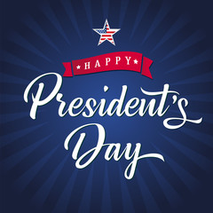 Presidents Day USA poster with blue stripes and lettering. Happy President`s Day text for greeting card or web banner template. Vector illustration