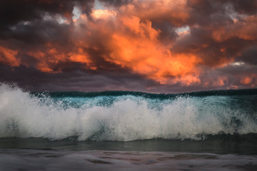 Crashing wave at sunset, Sydney Australia