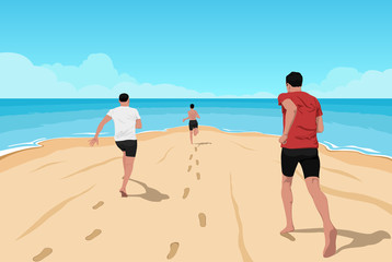 Beach Vector Art, people running in beach, Properly Layered, ESP File.