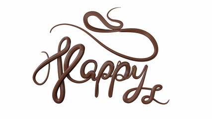 Word HAPPY made by Handmade and Vintage chocolate letters. Isolate on white background. 3d illustration