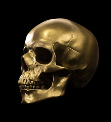 Gold human Skull Isolated