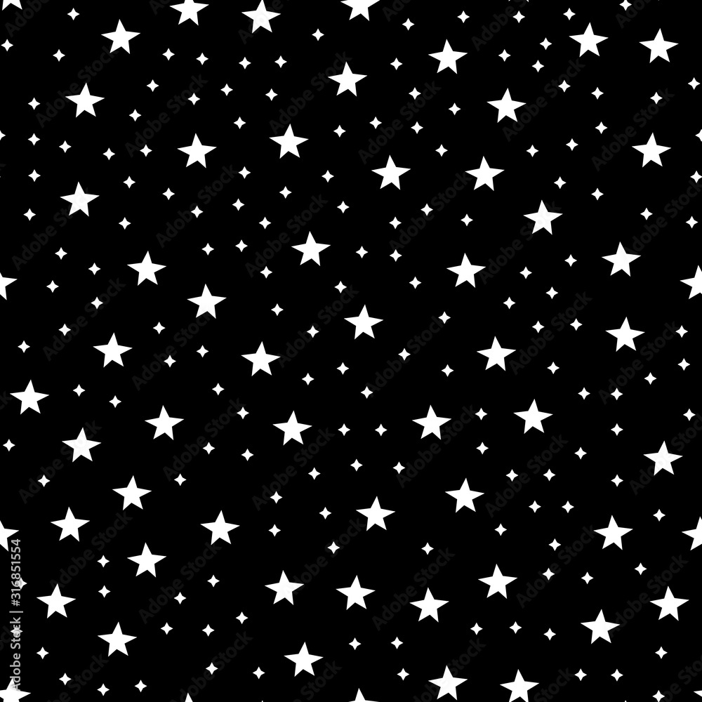 Wall mural Seamless pattern with space graphic elements on dark background. Decorative starry backdrop