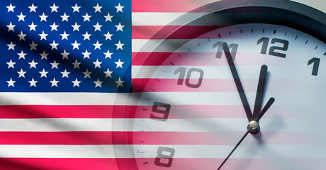 USA flag with dial of a clock