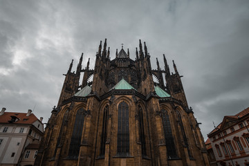 Fototapeta na wymiar St. Vitus Cathedral at Prague Castle during cloudy weather. 