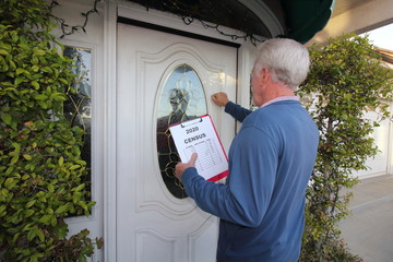 Man taking census, door to door