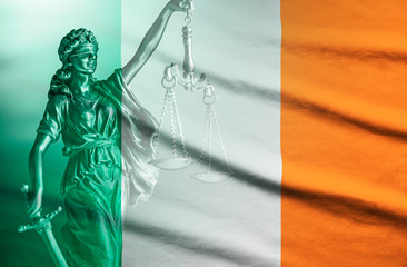 National flag of Ireland with figure of Justice