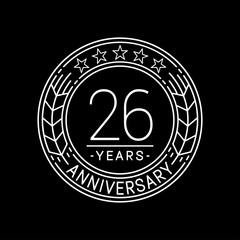 26 years anniversary logo template. 26th line art vector and illustration.