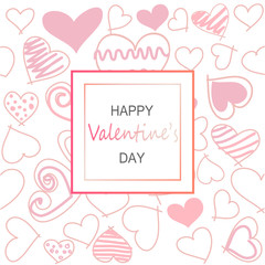 Seamless background of hand drawn stylized hearts, Valentine's day greeting card.