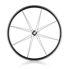 Bicycle wheel with no tire on white background