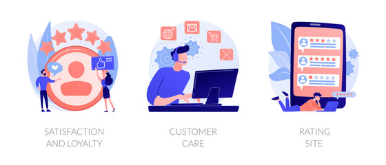 Website ranking icons cartoon set. Desktop chat messages. Technical support, hotline. Satisfaction and loyalty, customer care, rating site metaphors. Vector isolated concept metaphor illustrations