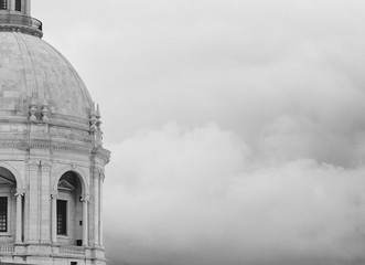 Dome of National Pantheon in Lisbon with stormy skies