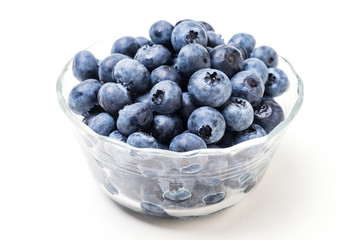 Dish of Blueberries Isolated on White