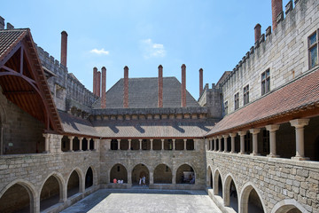 Fototapeta premium Portugal. Guimaraes. Palace of the Dukes of Braganz. Patio. View of the courtyard from the gallery of the northeast wall
