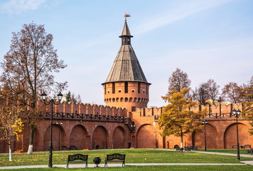 Ancient Kremlin walls and tower in Tula - obrazy, fototapety, plakaty