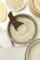 Making homemade green clay facial beauty mask
