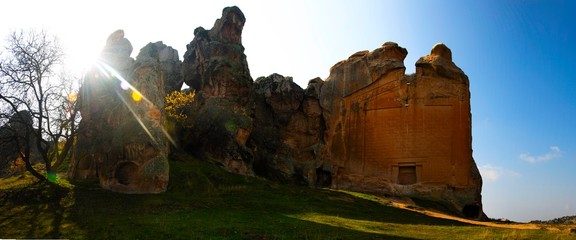 Panoramic view of Midas Monument of Ancient Midas City in Yazilikaya, Eskisehir,Turkey