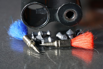 Ammunition for air pressure sports weapons with caliber 4.5 mm Photographed in the studio