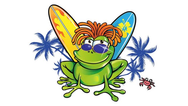 summer time with jamaican frog with surfboard
