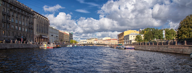 Streets, avenues and various facades of the historical buildings of St. Petersburg on a sunny autumn day. Saint Petersburge, Russia - September 17, 2018.